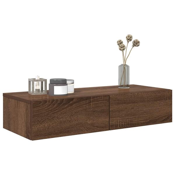 vidaXL Wandregal mit Schubladen Braun Eiche 80x33x17 cm Holzwerkstoff