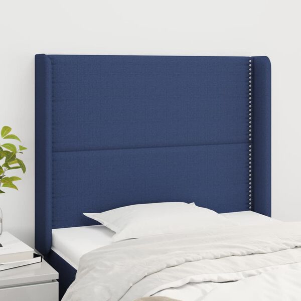 vidaXL Kopfteil mit Ohren Blau 93x16x118/128 cm Stoff