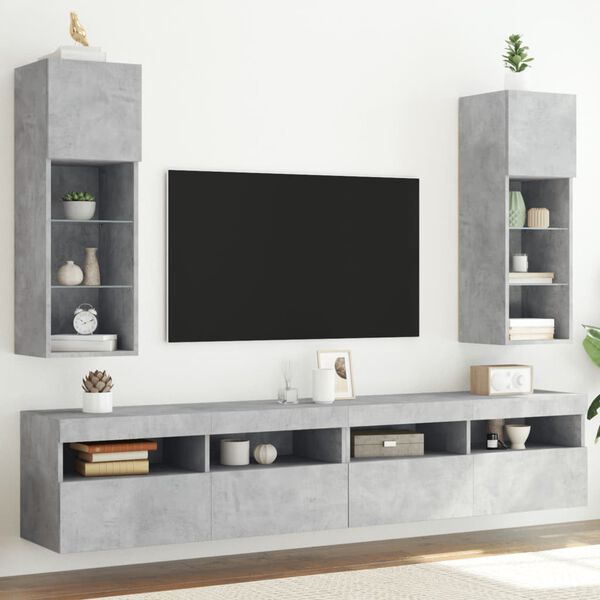 vidaXL TV-Schr&auml;nke mit LED-Leuchten 2 Stk. Betongrau 30,5x30x90 cm