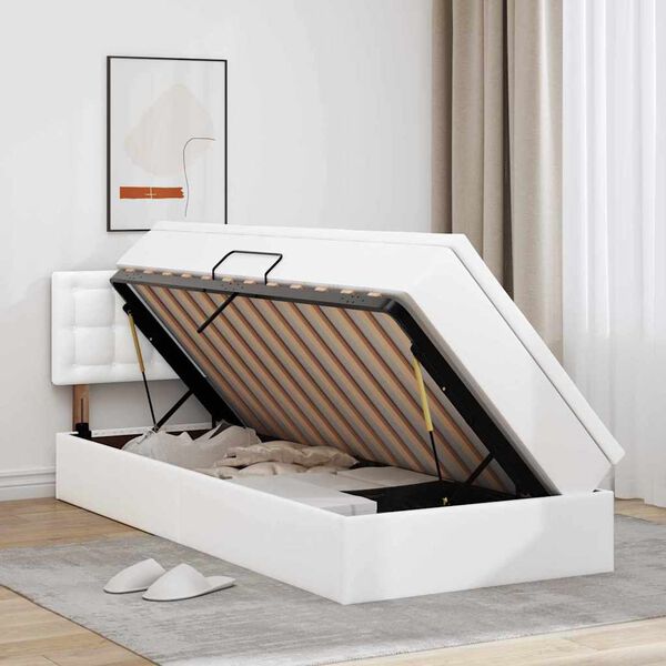 vidaXL Aufbewahrungsbett mit Matratze Reinwei&szlig; 100 x 200 cm Kunstleder