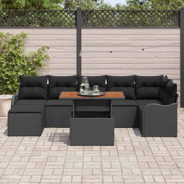 vidaXL Garten-Sofa-Set mit Speicher 8 pcs Schwarz Poly Rattan