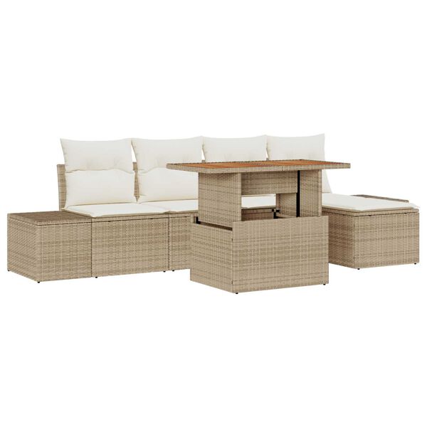 vidaXL Garten-Sofa-Set mit Speicher 6 pcs Beige Poly Rattan