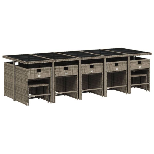 vidaXL 15-tlg. Garten-Essgruppe mit Kissen Grau Poly Rattan