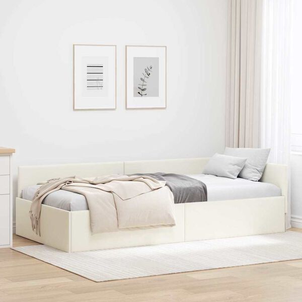 vidaXL Eckbettgestell Creme 90 cm x 200 cm Polyester und Sperrholz