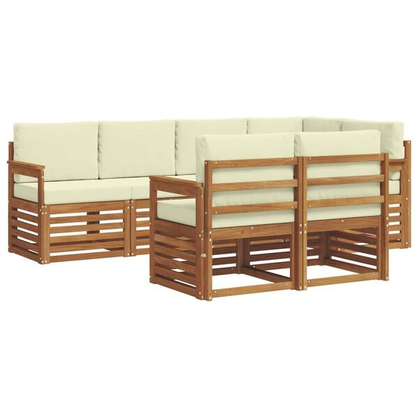 vidaXL Ecksofa Set mit Kissen 7 pcs Natur und Creme Massivholz Akazie