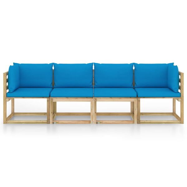 vidaXL Gartensofa 4-Sitzer mit Kissen in Hellblau