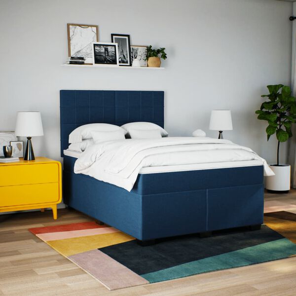 vidaXL Boxspringbett mit Matratze Blau 140x200 cm Stoff