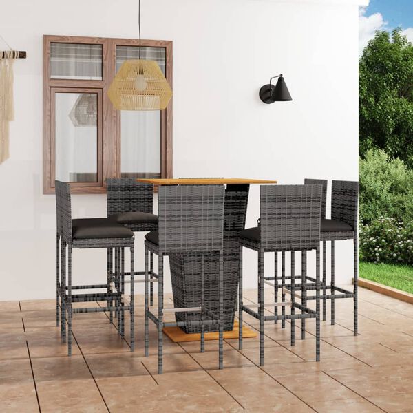 vidaXL 9-tlg. Gartenbar-Set mit Kissen Poly Rattan Grau