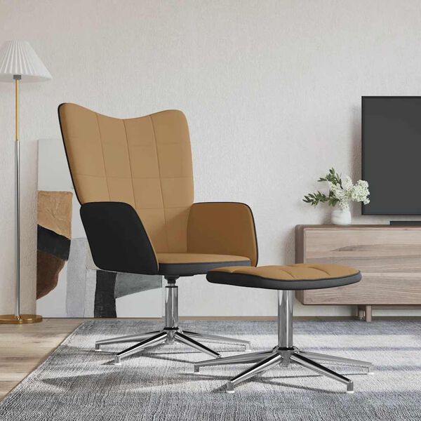 vidaXL Relaxsessel mit Hocker Braun Samt und PVC