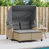 vidaXL Gartensofa 2-Sitzer mit Dach und Hockern Beige Poly Rattan