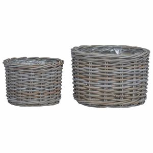 vidaXL Blumentopf Korb mit Speicher 2 pcs Grau Kubu Rattan