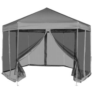 vidaXL Hexagonal Pop-Up Zelt mit 6 Seitenw&auml;nden Grau 3,6x3,1 m