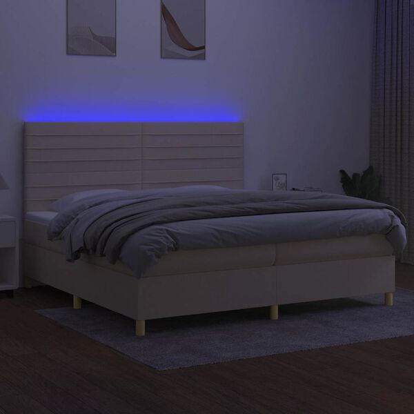 vidaXL Boxspringbett mit Matratze & LED Creme 200x200 cm Stoff