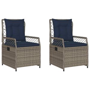 vidaXL Liegende Gartenst&uuml;hle 2 Stk. Grau Poly Rattan