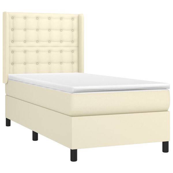 vidaXL Boxspringbett mit Matratze & LED Creme 90x190 cm Kunstleder