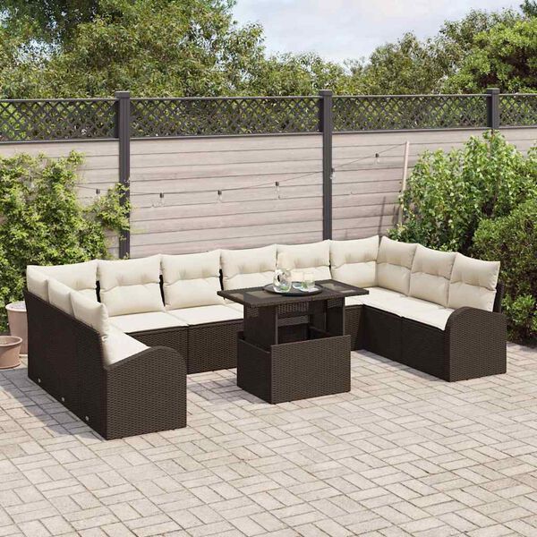 vidaXL Gartensofa-set mit Speicher 11 pcs Braun und Creme Poly-Rattan