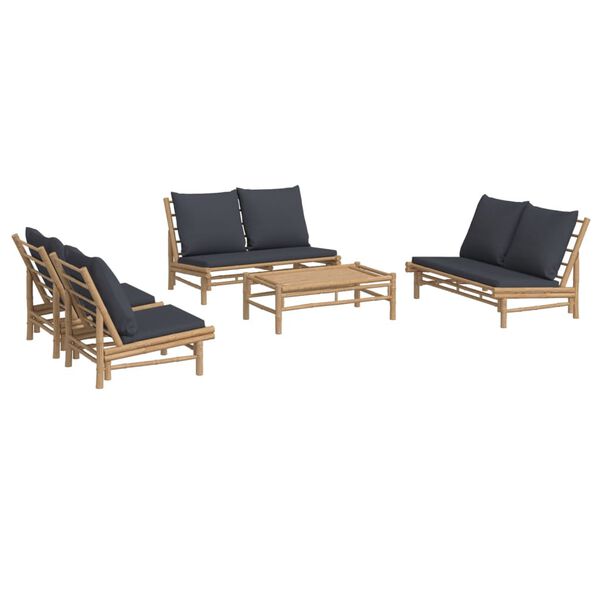 vidaXL 5-tlg. Garten-Lounge-Set mit Dunkelgrauen Kissen Bambus