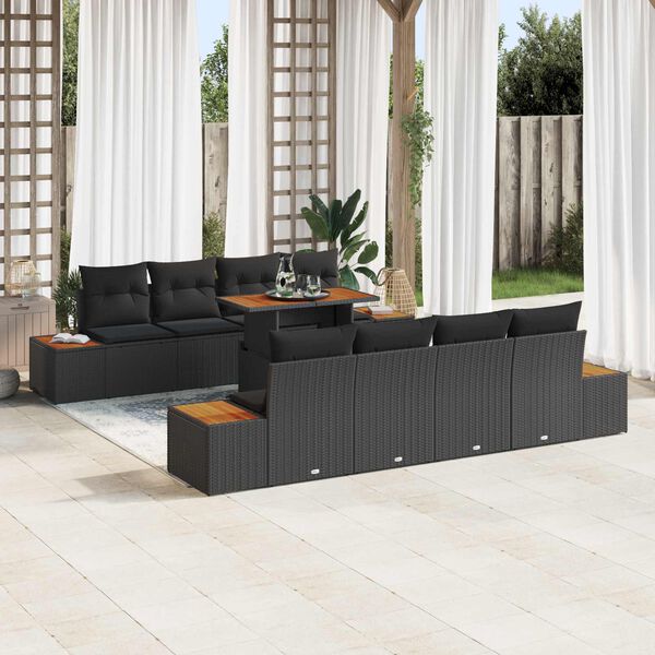 vidaXL Garten-Sofa-Set mit Speicher 9 pcs Schwarz Poly Rattan