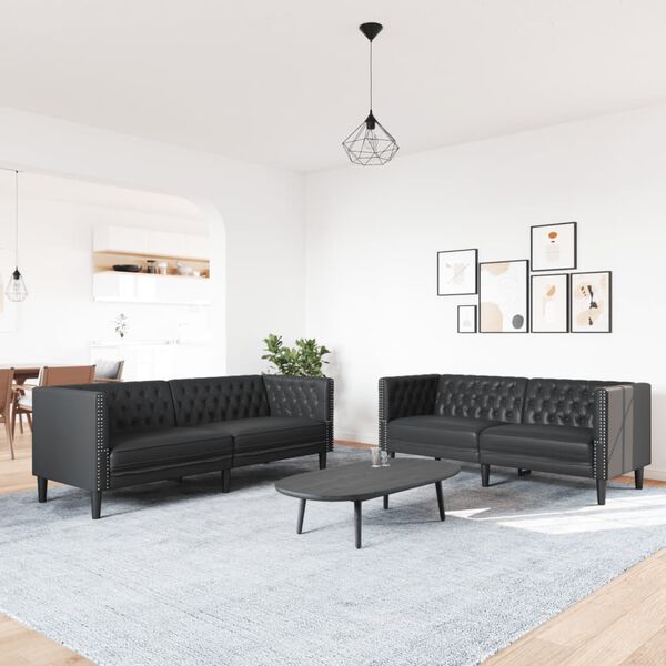 vidaXL 2-tlg. Chesterfield-Sofa-Set Schwarz Kunstleder