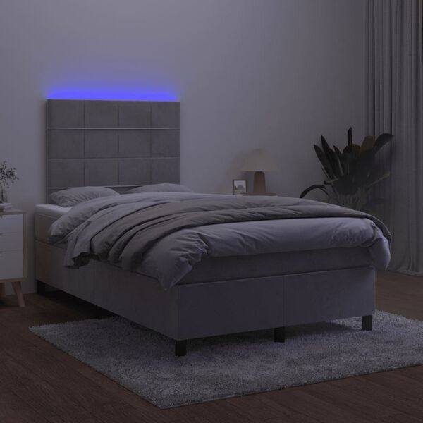 vidaXL Boxspringbett mit Matratze & LED Hellgrau 120x190 cm Samt
