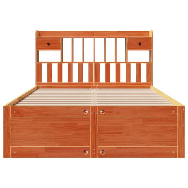 vidaXL Massivholzbett mit Regal ohne Matratze Wachsbraun 150x200 cm