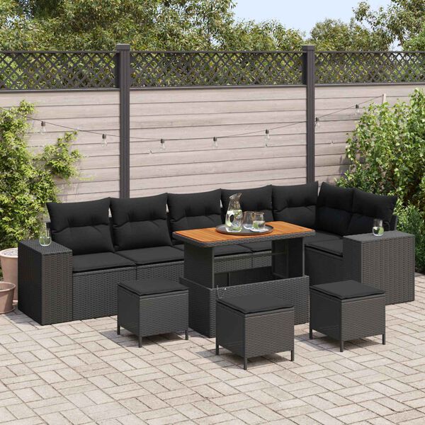 vidaXL Gartensofa-set mit Kissen 10 pcs Schwarz Poly-Rattan