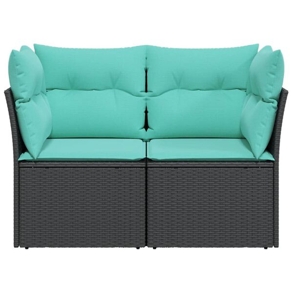 vidaXL Gartensofa mit Kissen 2-Sitzer Schwarz Poly Rattan