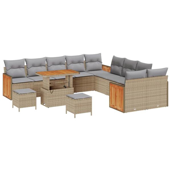 vidaXL Gartensofa-set mit Kissen 17 pcs Beige und Hellgrau Poly-Rattan