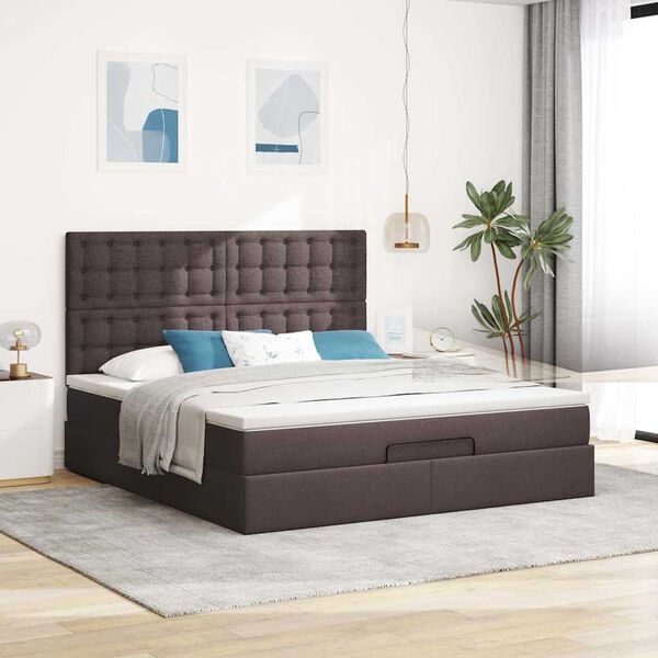 vidaXL Ottoman-Bett mit Matratze & LEDs Dunkelbraun 160x200 cm Stoff