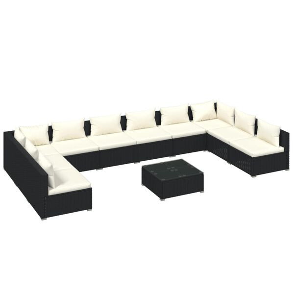 vidaXL 11-tlg. Garten-Lounge-Set mit Kissen Poly Rattan Schwarz