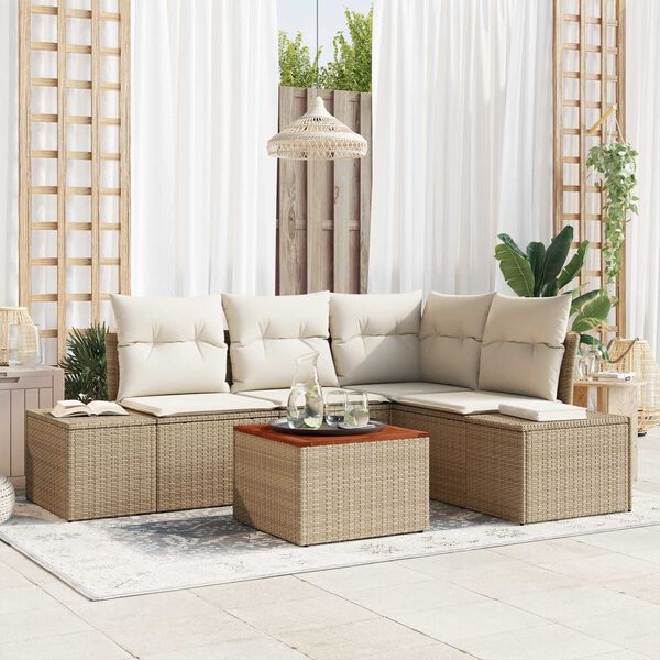 vidaXL Gartensofa-set mit Speicher 5 pcs Beige und Creme Poly-Rattan