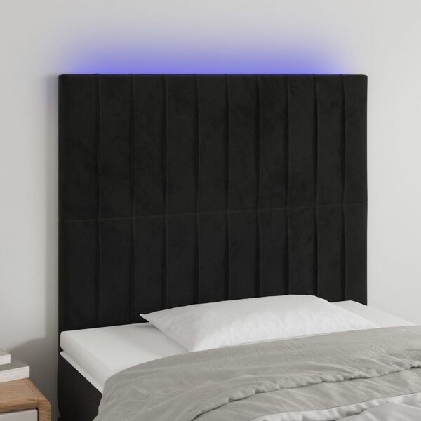 vidaXL LED Kopfteil Schwarz 80x5x118/128 cm Samt
