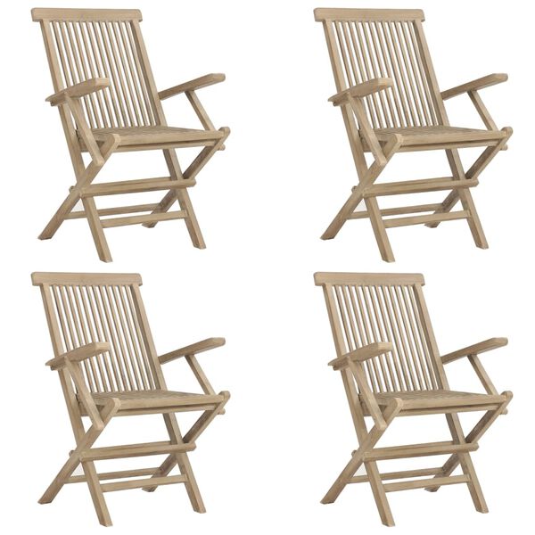 vidaXL Gartenstühle 4 Stk. Klappbar Grau 56x61x89 cm Massivholz Teak