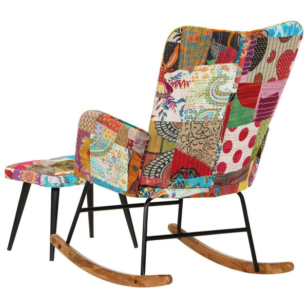 vidaXL Schaukelstuhl mit Fu&szlig;hocker Mehrfarbig Patchwork Canvas