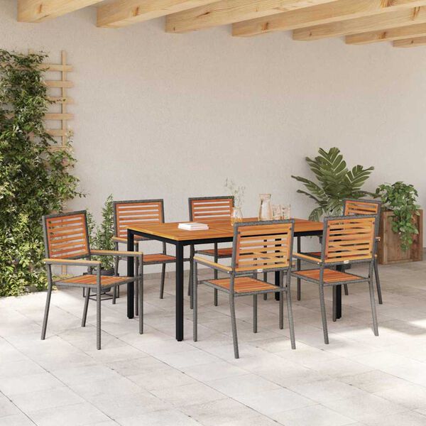 vidaXL Garten Essgruppe 7 pcs Grau und Braun Poly-Rattan