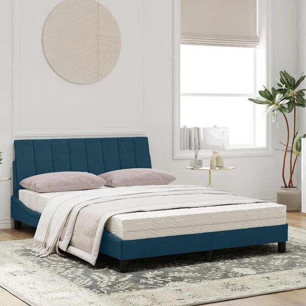 vidaXL Bett mit Matratze "Hanko" Blau 120x200 cm Samt
