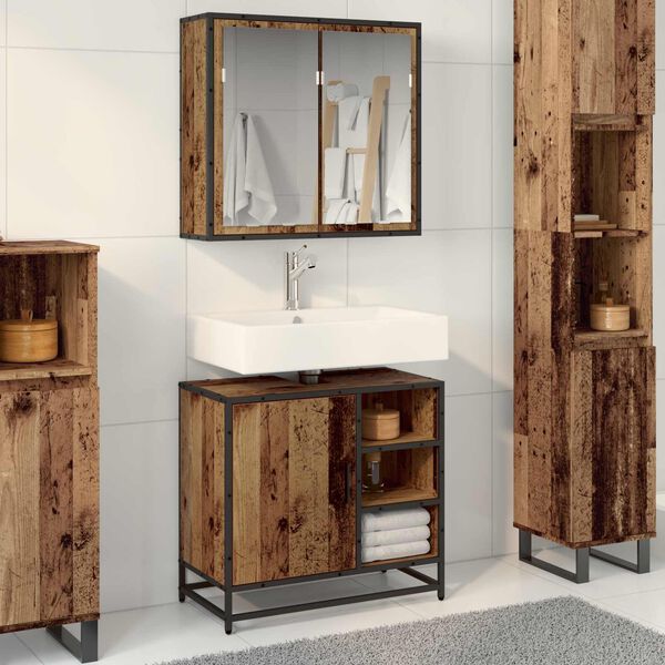 vidaXL Badezimmerm&ouml;bel-Set mit Regal 2 pcs Altholz Holzwerkstoff