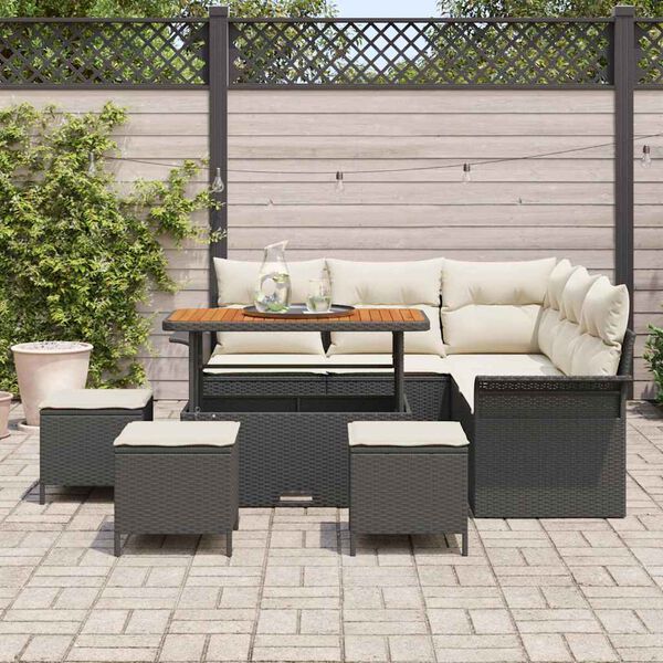 vidaXL Garten-Sofa-Set mit Kissen mit Speicher 9 pcs Schwarz und Creme