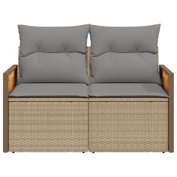 vidaXL Gartensofa mit Kissen 2-Sitzer Beige Poly Rattan