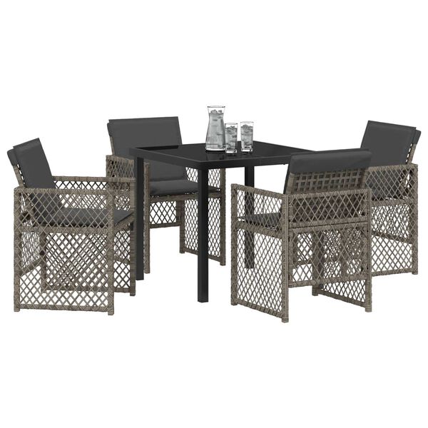 vidaXL Garten Essgruppe 5 pcs Grau Poly-Rattan