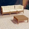vidaXL 4-tlg. Garten-Lounge-Set mit Creme Kissen Kiefernholz