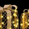 vidaXL Geschenkbox mit 60 LEDs 3 pcs Warmwei&szlig; 20 x 20 x 20 cm Rattan
