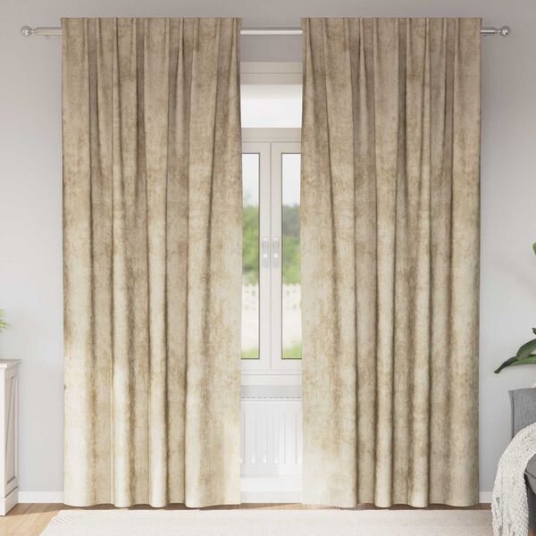 vidaXL Samtvorh&auml;nge mit Vorh&auml;ngen 2 pcs Creme 245 x 140 cm Samt