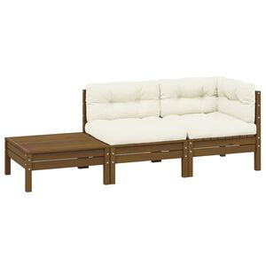vidaXL 3-tlg. Garten-Lounge-Set mit Creme Kissen Massivholz Kiefer