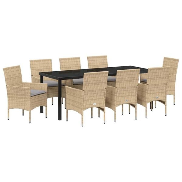 vidaXL Garten Essgruppe mit Kissen 9 pcs Beige Poly-Rattan
