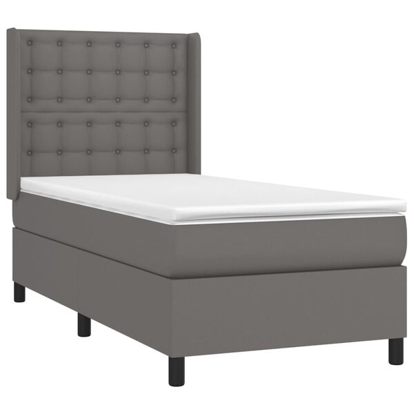 vidaXL Boxspringbett mit Matratze & LED Grau 90x190 cm Kunstleder