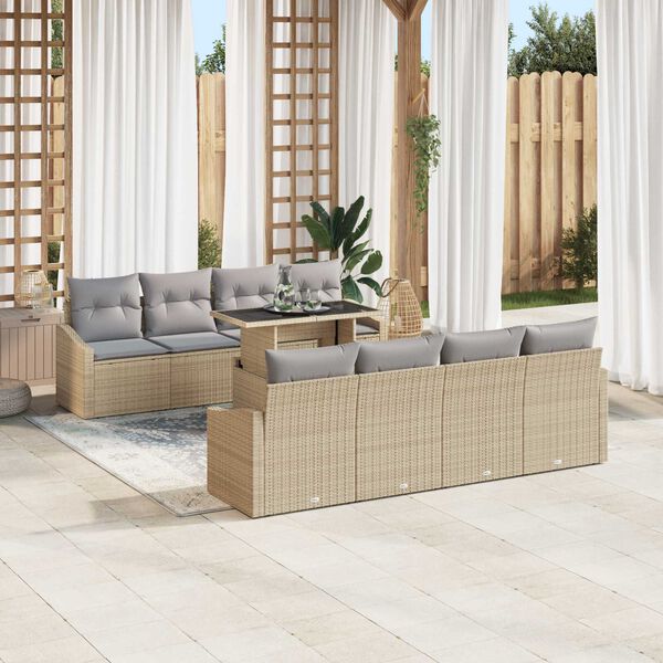 vidaXL Gartensofa-set mit Kissen 7 pcs Beige und Hellgrau Poly-Rattan