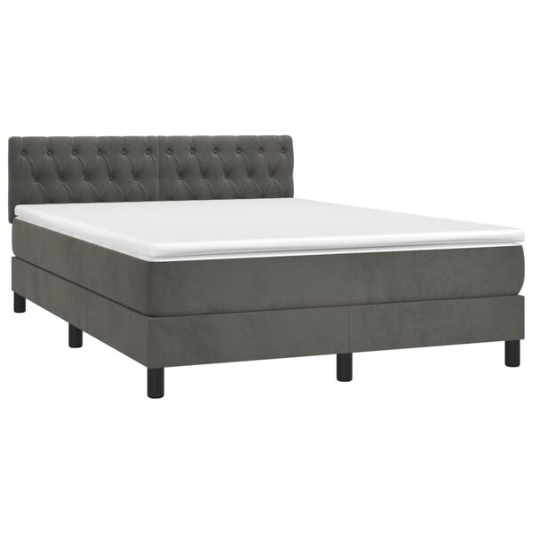 vidaXL Boxspringbett mit Matratze & LED Dunkelgrau 140x190 cm Samt