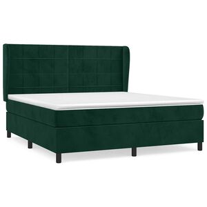 vidaXL Boxspringbett mit Matratze Dunkelgr&uuml;n 160x200 cm Samt