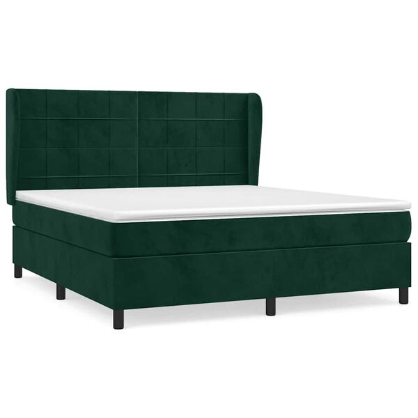 vidaXL Boxspringbett mit Matratze Dunkelgr&uuml;n 160x200 cm Samt